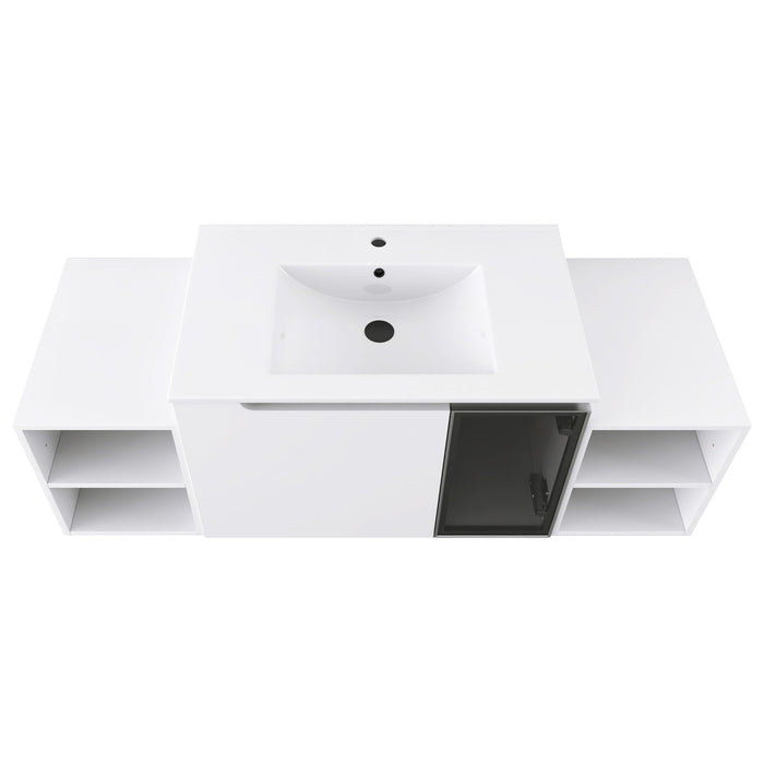 Wall Mounted Bathroom Vanity With Sink, Cabinet & Half Door