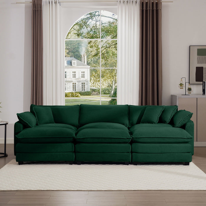 Modern Modular Cushion Sofa With Ottoman, Low Back, Deep Seating Sofa Set