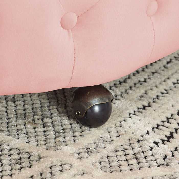 Modern Upholstered Swivel Chair With Button Tufted Design And Movable Wheels