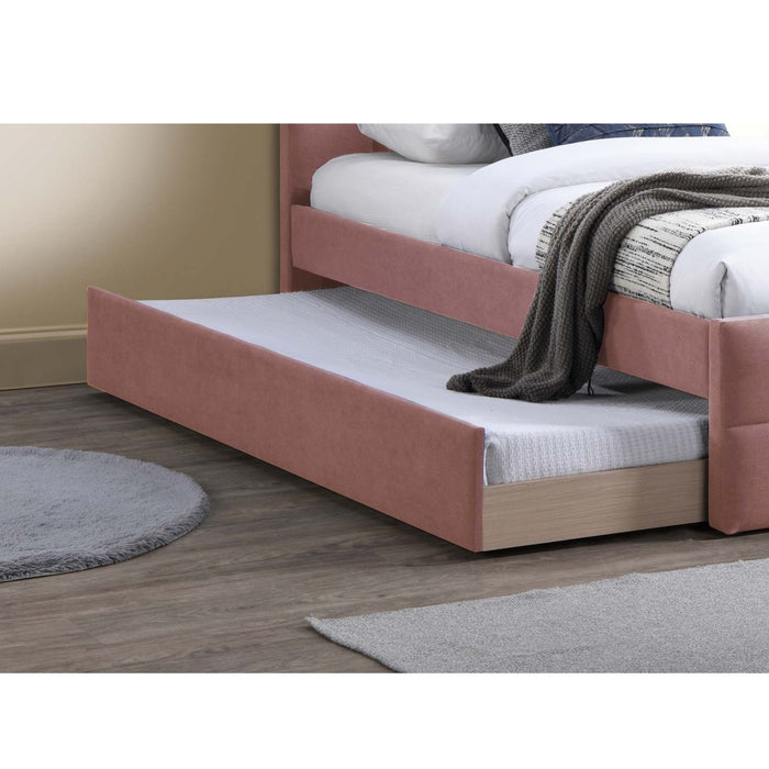 Contemporary Style Bed With Trundle Upholstered Headboard And Footboard Grid Pattern