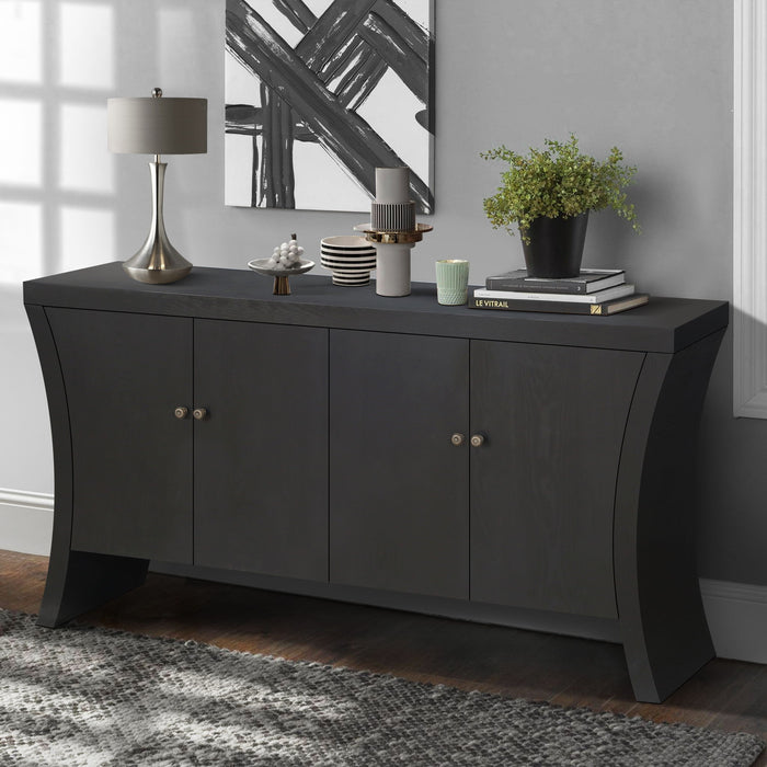 Refined Industrial 4 Door Credenza With Arc Legs & Bronze Clasps