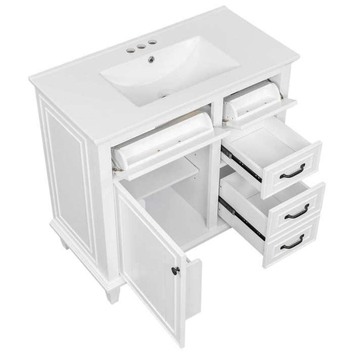 Modern Bathroom Vanity With Sink Top, Flip Drawers, Adjustable Shelf