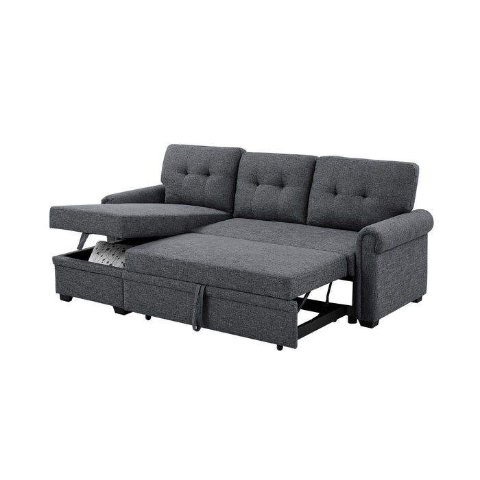 Upholstered Sleeper Sofa With Reversible Storage Chaise - Dark Gray