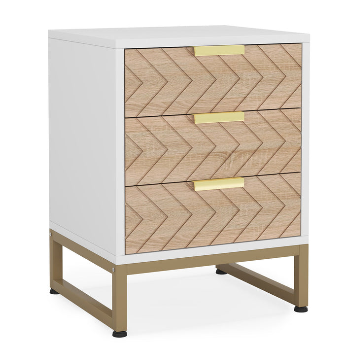 Nightstands With 3 Drawers, Zig Zag Design (Set of 2) - White / Oak