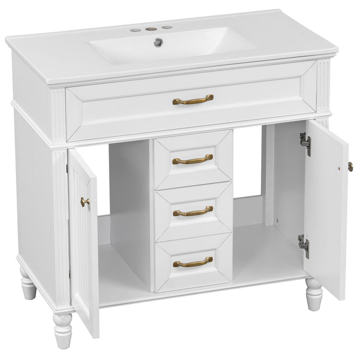 Bathroom Vanity With Sink, Flip-Out Top Drawer, Soft Close Doors, 2 Storage Drawers