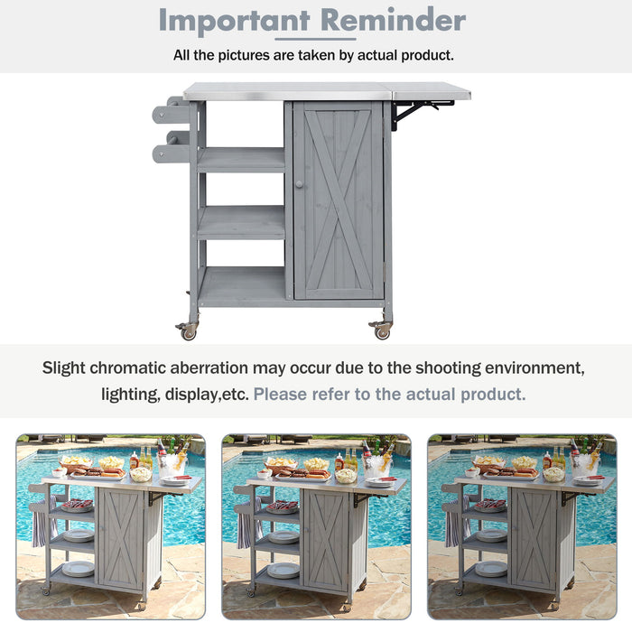 Foldable Outdoor Kitchen Island With Storage Cabinet