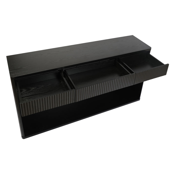 Fluted Console Table With 3 Drawers, Long Sofa Table Behind Couch For Living Room - Black