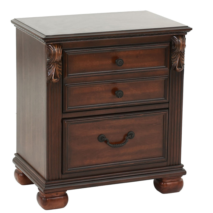 3 Piece Bedroom Set, Traditional Bed With 2 Nightstands