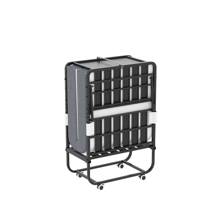 Twin Folding Bed With Adjustable Headboard & Memory Foam, Space Saving Rollaway Guest For Tall People, Portable On Wheels, Easy Assembly - Black