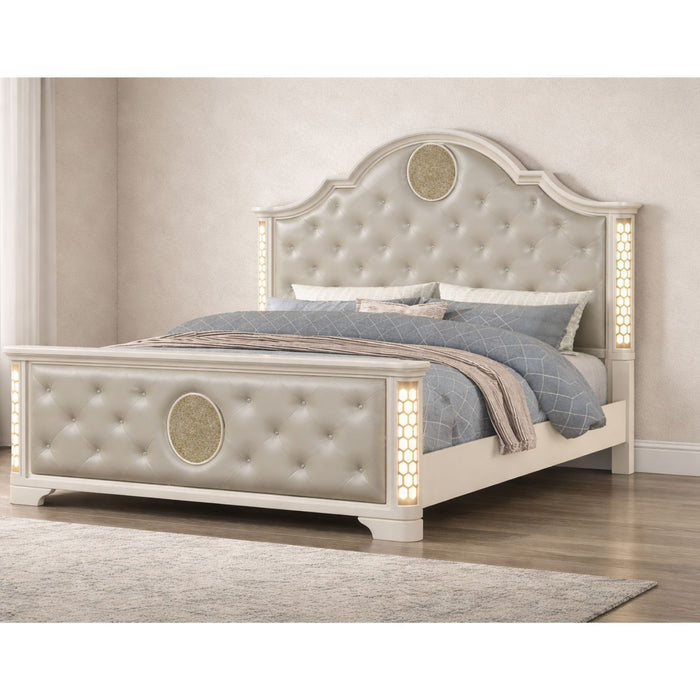 Jasmine - Queen Size Tufted Upholstery & LED Bed - Beige
