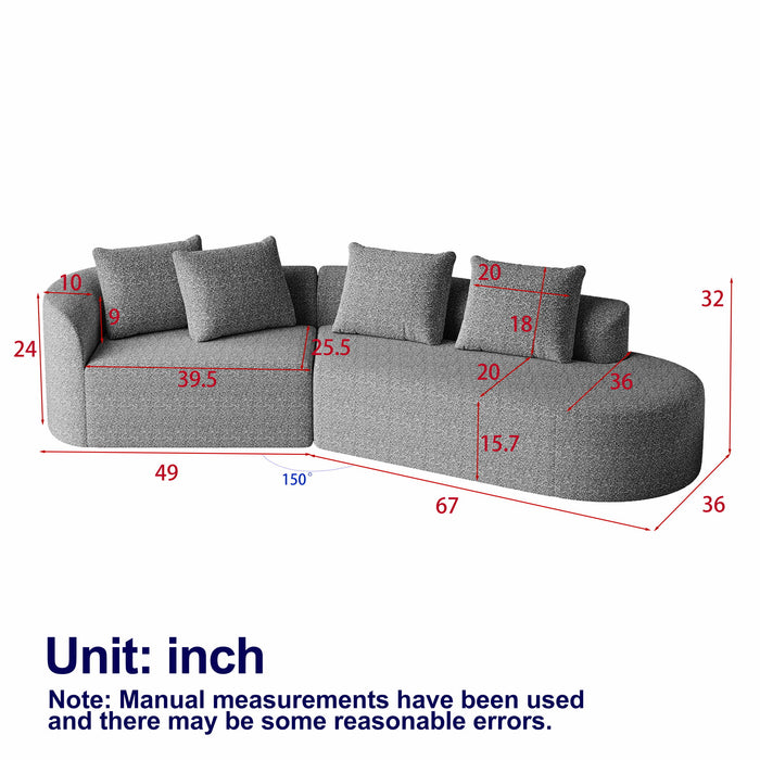 Upholstered Oversized Sectional Sofa, 4 Seater Extra Deep & Wide Curved Cloud Couch With 4 Throw Pillows For Living Room - Black
