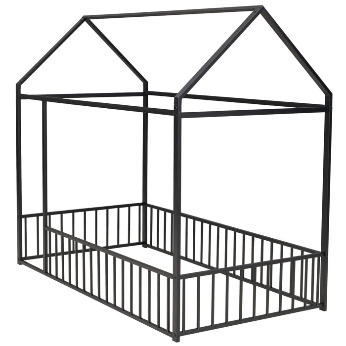 Metal Bed House Bed Frame With Fence