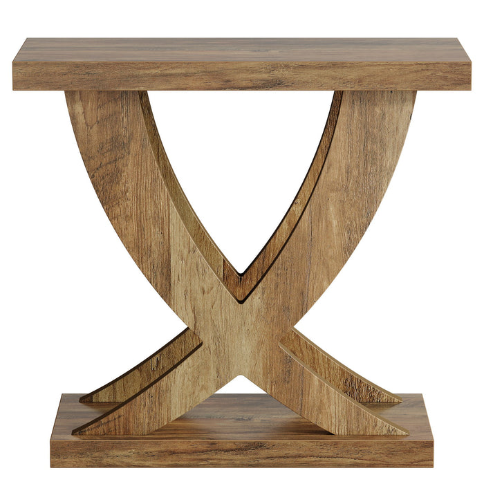 End Table With Cross Fishtail Support For Living Room - Brown