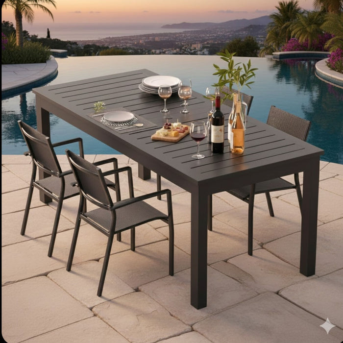 Extendable Outdoor Dining Table, All Weather, Slatted Top, Rust Proof - Gray