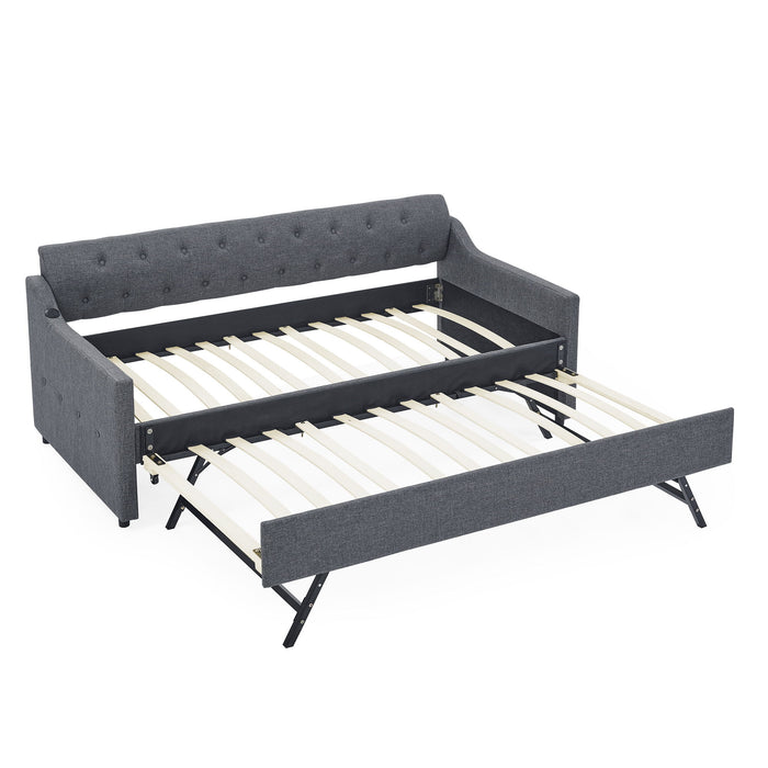 Size Upholstered Daybed With Trundle And USB Charging Armrest