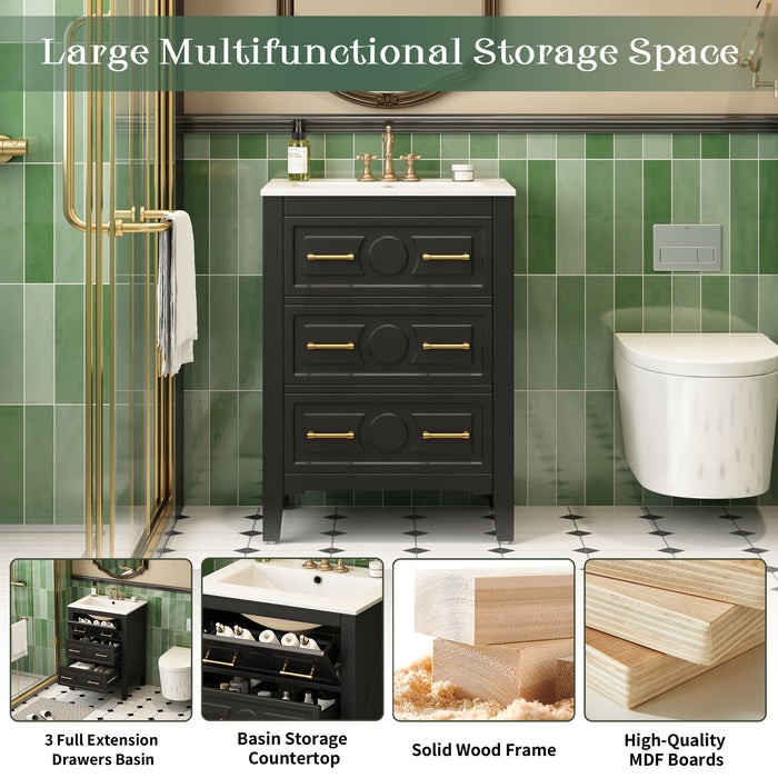 Bathroom Vanity With Sink, Free Standing Single Set, 3 Drawer Storage Cabinet