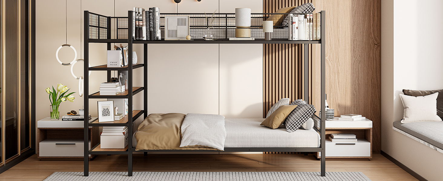 Bunk Bed With 5 Tier Shelves