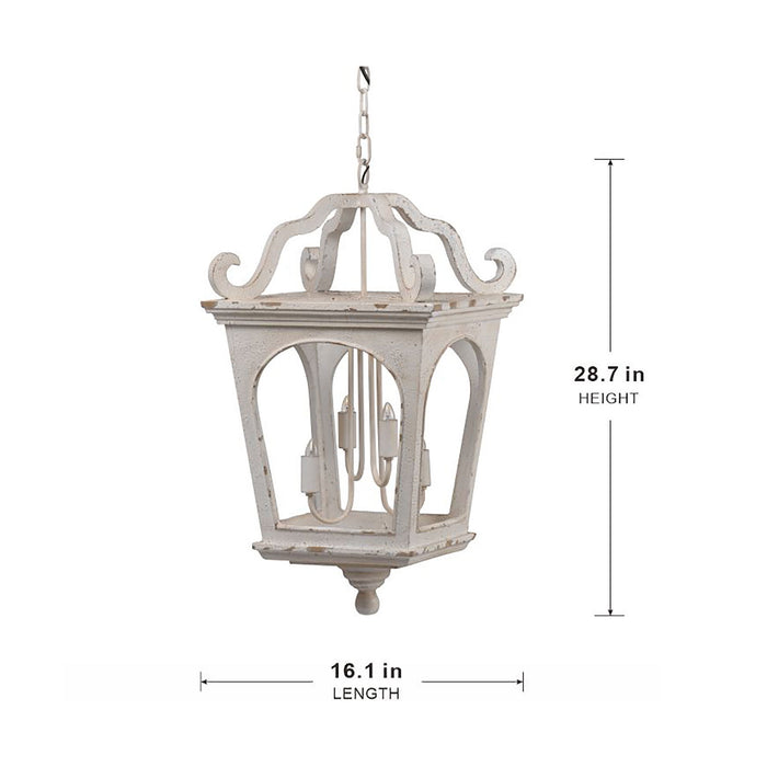 4 Light Wood Chandelier, Hanging Light Fixture With Adjustable Chain For Kitchen, Bulb Not Included - Cream White
