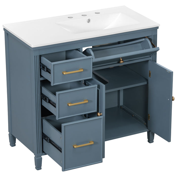 Bathroom Vanity With Sink, 1 Tip Out Drawer, 3 Side Drawers, Adjustable Shelf