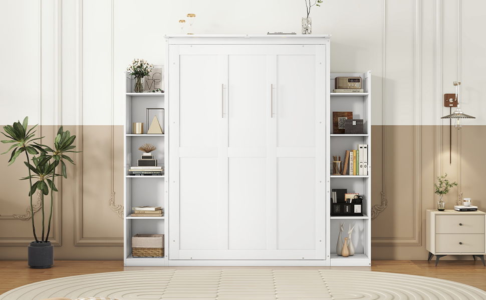 Wall Murphy Bed With Shelves And LED Lights