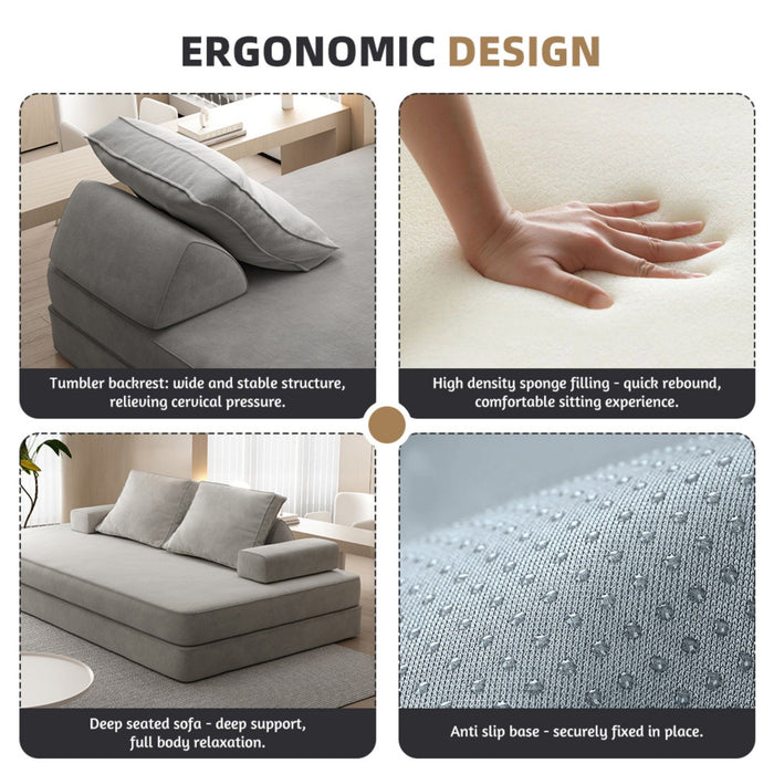 Multifunctional Convertible Sofa Bed With 2 Tumbler Backrests And 2 Pillows, Deep Seat Couch