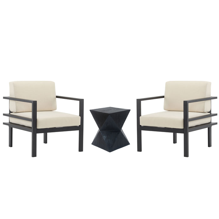 Modern 3 Piece Outdoor Patio Seating Set With Aluminum Frame And Weather Resistant Cushions - Beige / Gray