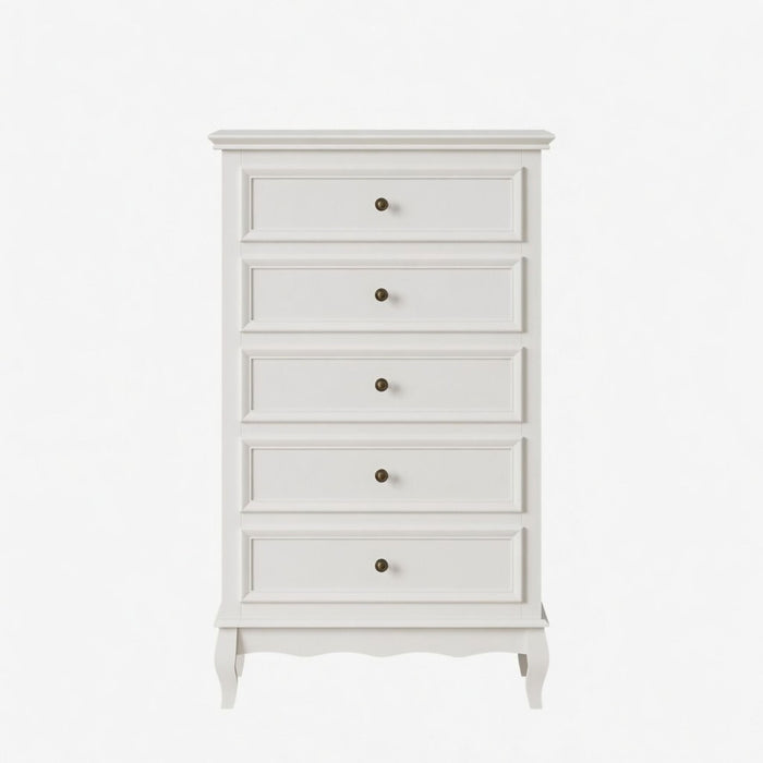 5 Drawer Tall Wide Chest Of Drawers - White