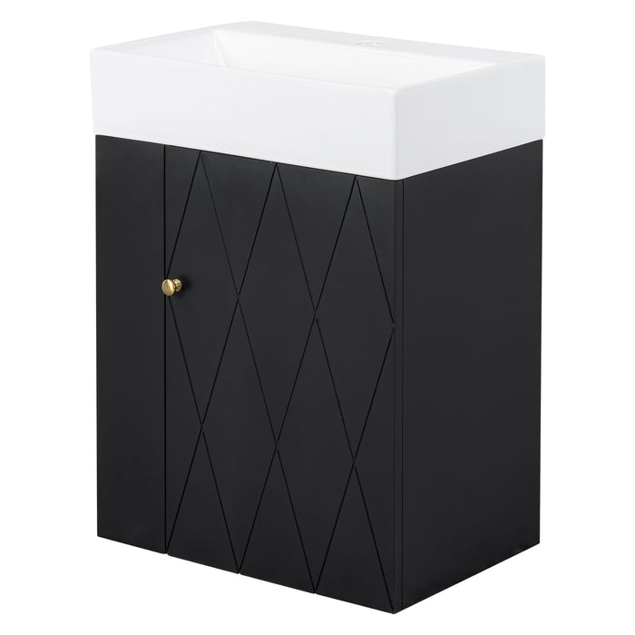 Modern Bathroom Vanity With Sink, Diamond Pattern Doors