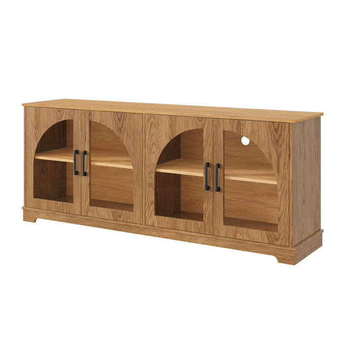 3 Piece TV Stand Set With Bookshelf With Arched Design For Living Room - Brown