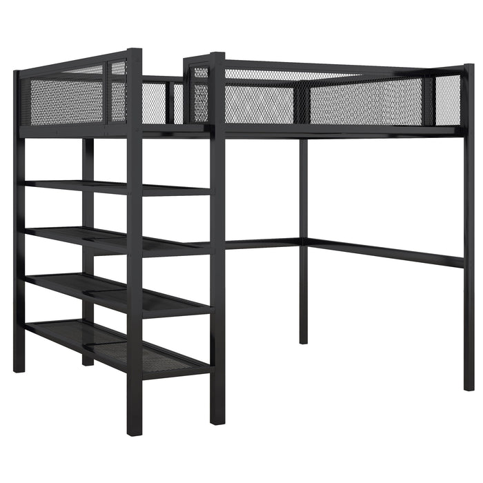 Loft Bed With 4 Tier Shelves And Storage
