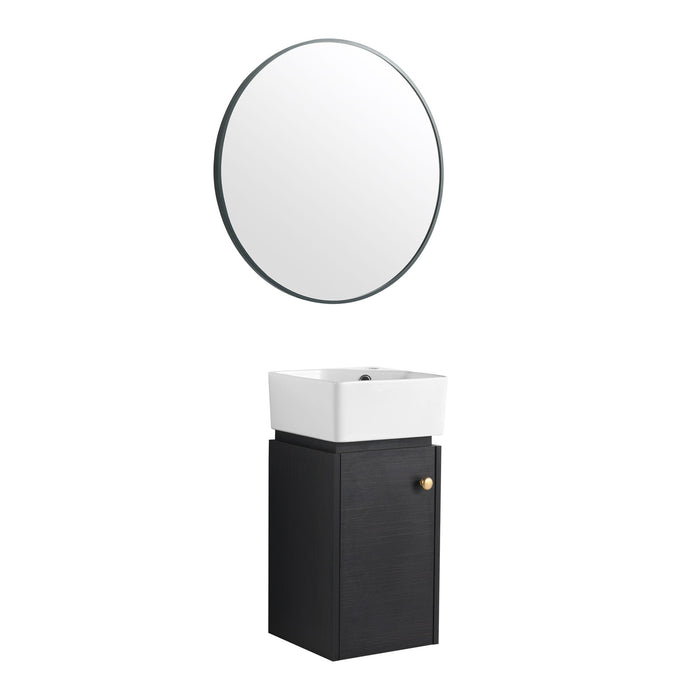 Compact Bathroom Vanity With Sink, Soft Close Door - Black Chestnut
