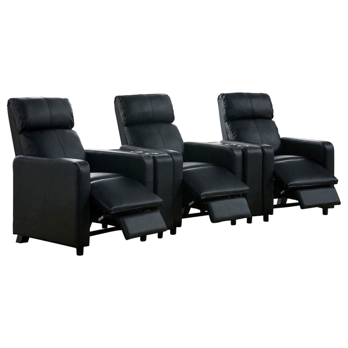 Warren - 3 Seater Home Theater With 2 Wedge Consoles Recliners - Black