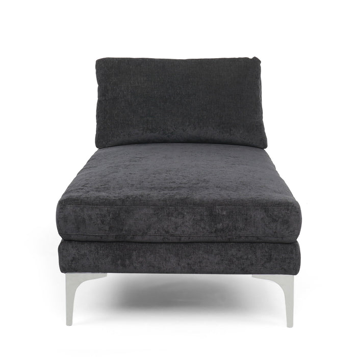 Fabric Upholstered Chaise Lounge With Iron Bracket Legs - Gray