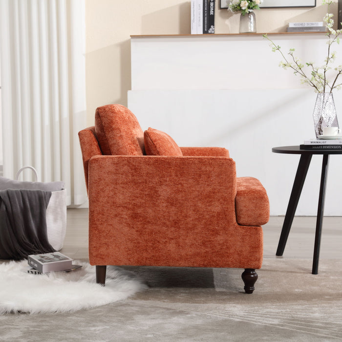 Modern Mid Century Wood Frame Armchair With Tufted Design