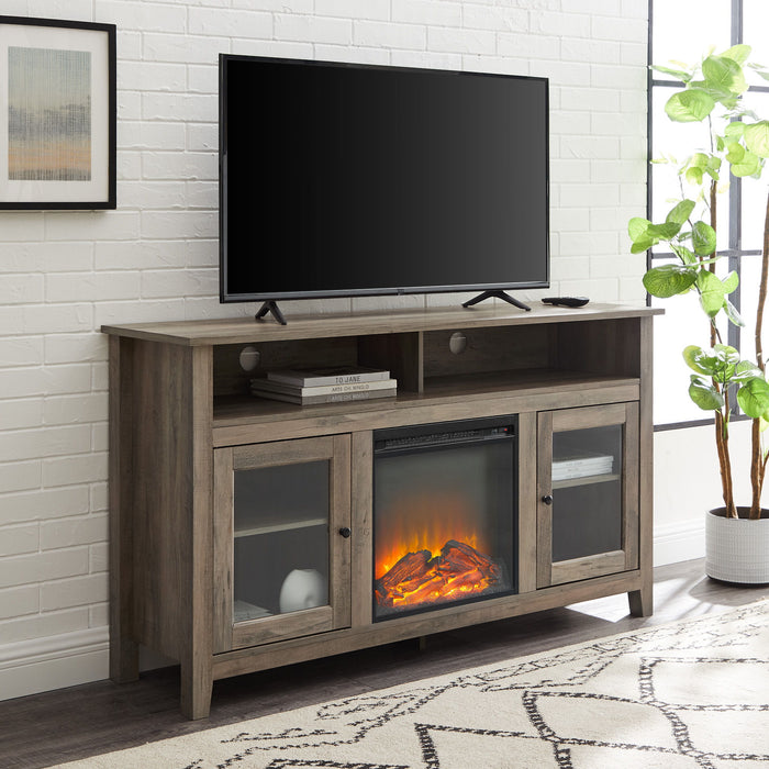 Classic Glass Door Fireplace Tall TV Stand For TVs Up To 65"