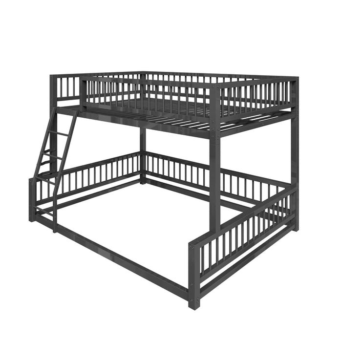 Bunk Bed Frame With Ladder And Safety Guardrails