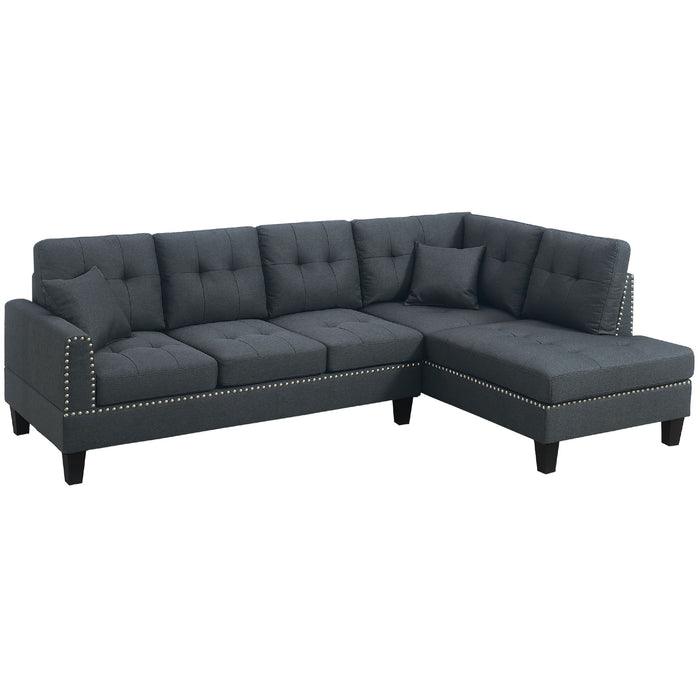 2 Piece Sectional Set With Nailhead Trim, Sofa And Matching Accent Pillows - Charcoal