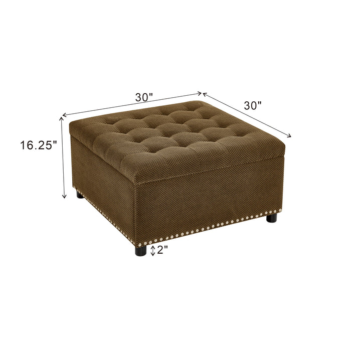 Square Tufted Storage Ottoman With Nailhead Trim