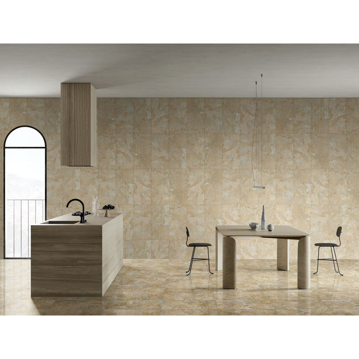 Marble For Floor And Wall Polished Marble Tile Stone (Set of 4) - Beige / Gold