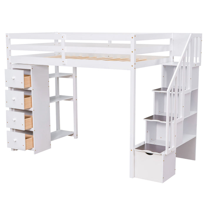 Loft Bed With Storage Drawers And Stairs With Shelves