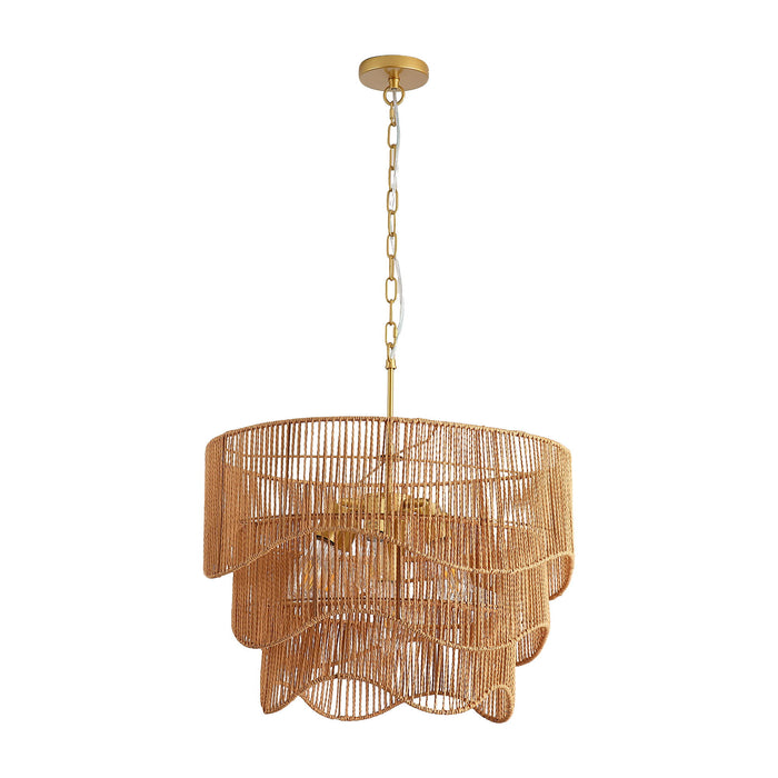 Chandelier With 7 Light E26 Base, Adjustable Height Wave Pendant Light For Living Room - Gold