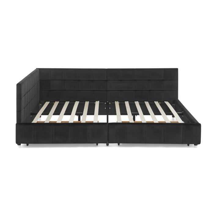 Storage Elegant Upholstered Tufted Bed Frame With Backrest And Armrests