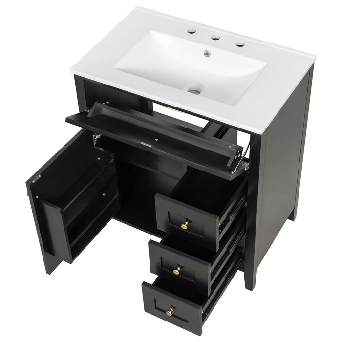Bathroom Vanity With Sink, 3 Drawers And Adjustable Shelf
