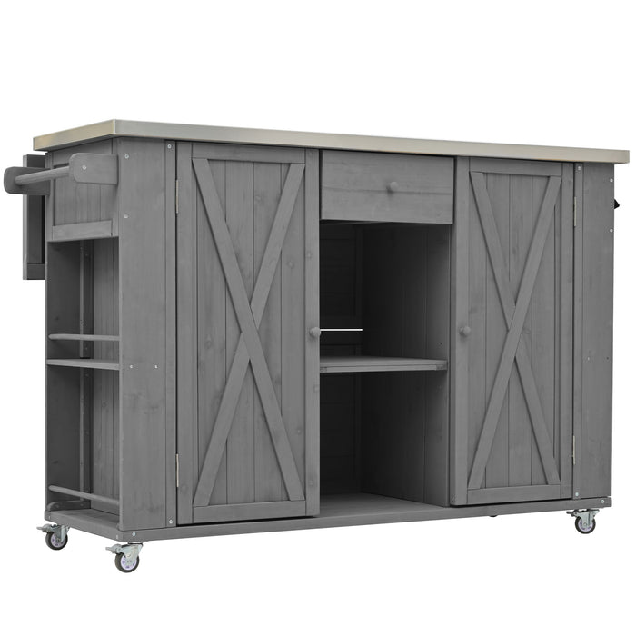 Outdoor Kitchen Island With Stainless Steel Top, Ample Storage Space, Towel And Spice Racks And A Bottle Opener