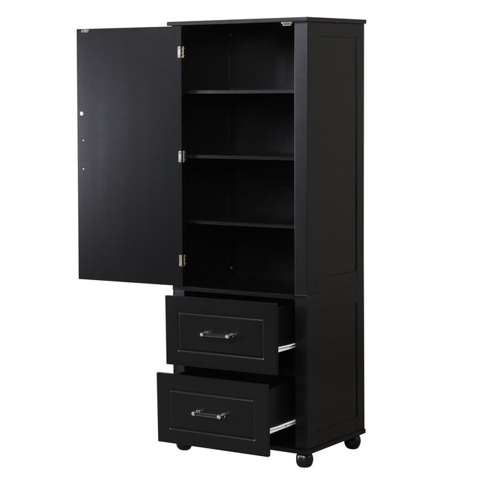 Tall Freestanding Bathroom Storage Cabinet With 2 Drawers And Adjustable Shelf