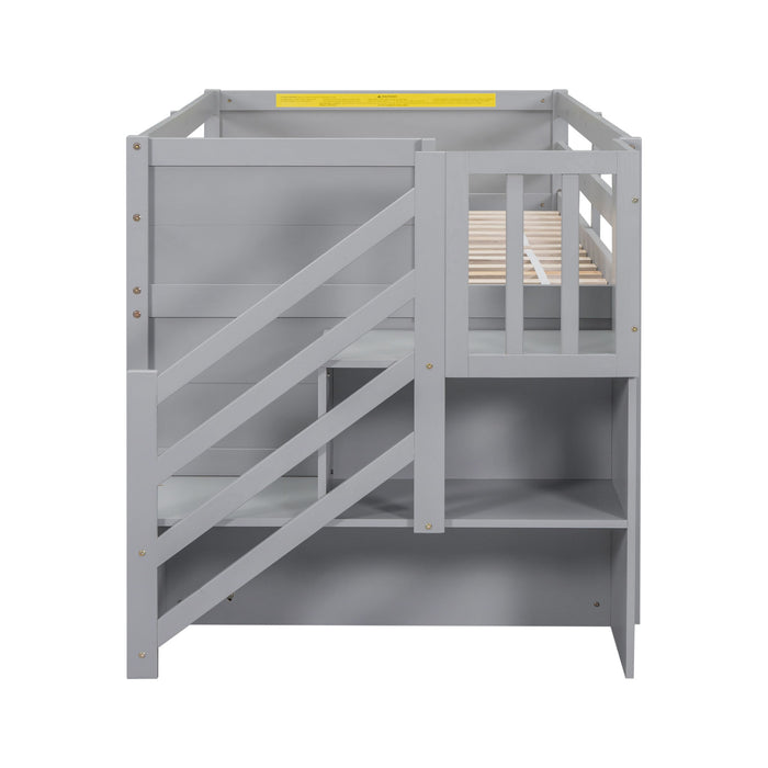 Low Loft Bed With Stair, Drawer, And Shelf