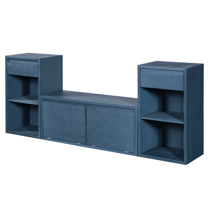 Entryway Storage Bench With Cushion, Drawers & Open Shelves