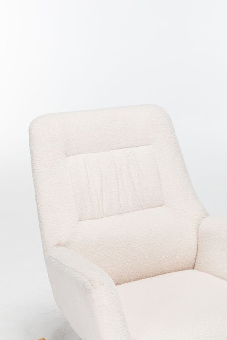 Rocking Chair Nursery, Teddy Upholstered Glider Rocker With High Backrest, Reading Chair Modern Rocking Accent Chairs Glider Recliner For Living Room - Cream