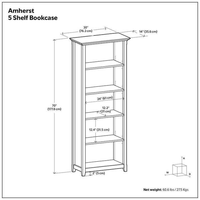 Amherst - 5 Shelf Bookcase, Handcrafted