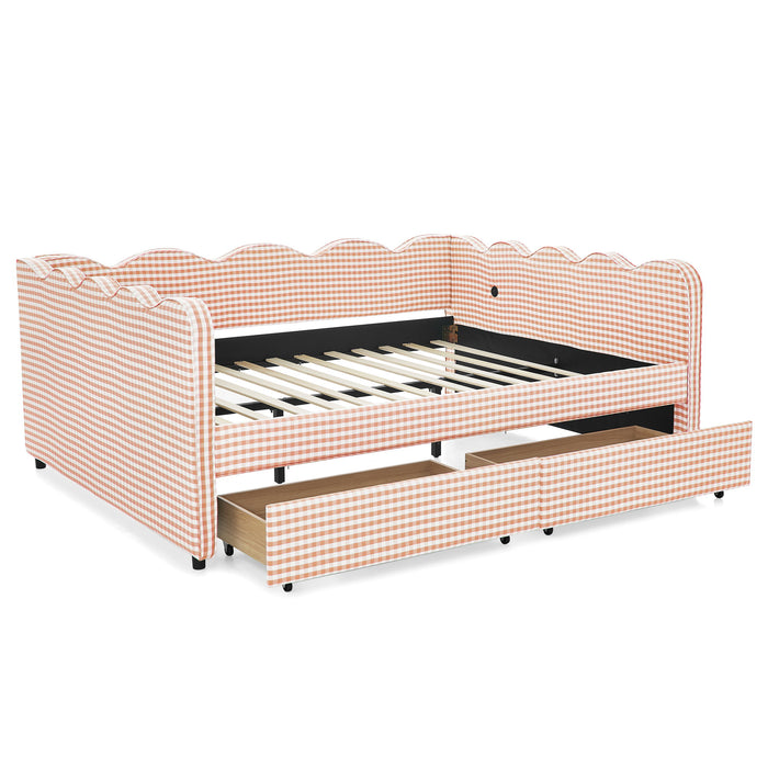 Gingham Daybed & USB Charging Port, Wave Shaped Design